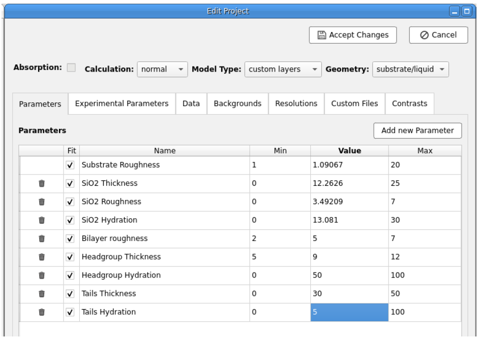 DMPC bilayer project parameters