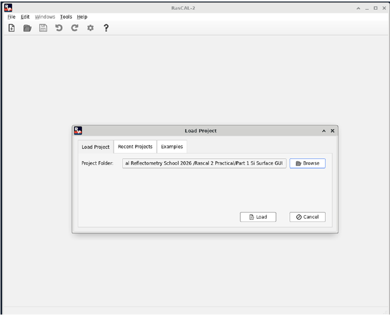 Loading Project in RasCAL-2